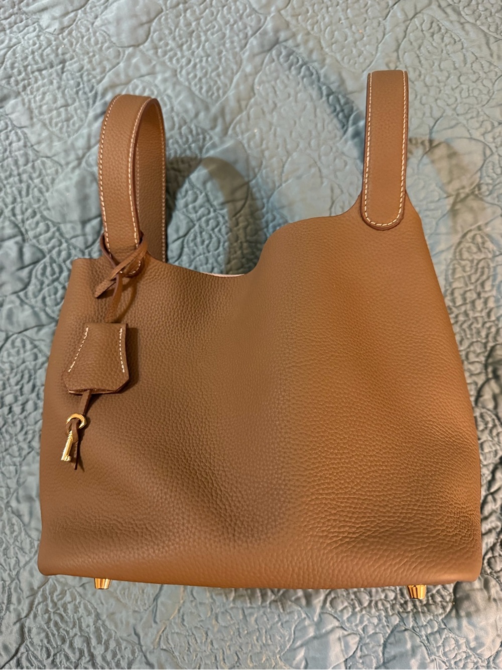 Amazon Brown Pebbled Leather Tote with Gold Accent